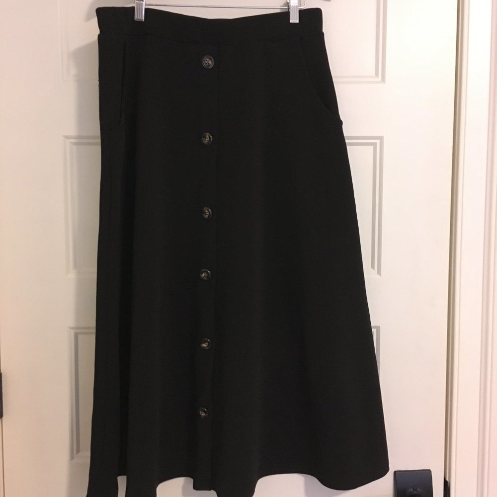 EMERY ROSE High Waist Slant Pockets Fake Button Skirt - Picture 2 of 6